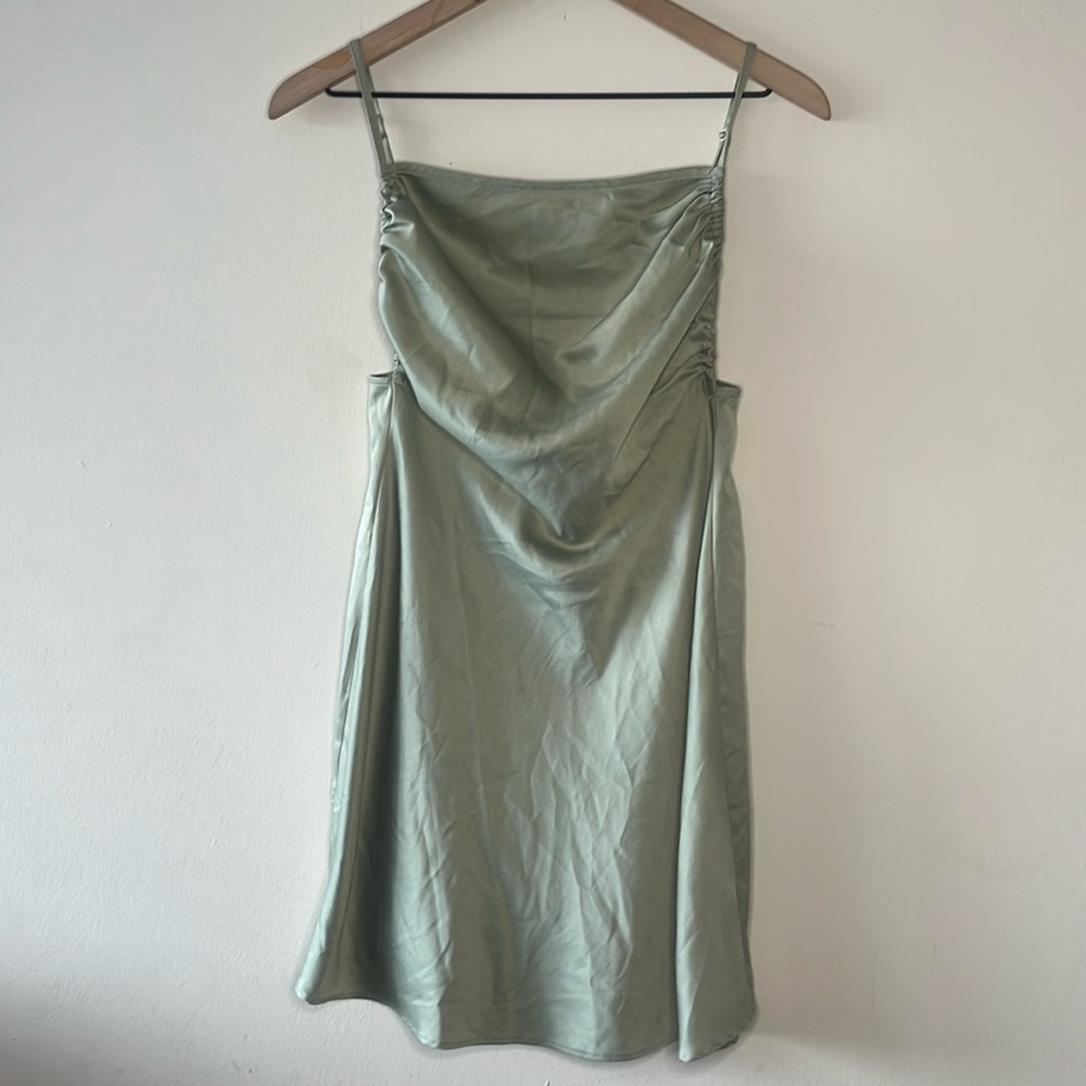 Spaghetti strap green mini dress